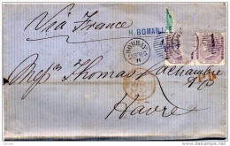 Br India Queen Victoria, 1871 Letter, Sent To Havre Via France, Some Stamps Removed, Inde Indien - 1858-79 Kolonie Van De Kroon