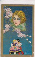 A. BUSI, GLAMOUR, ELEGANT YOUNG LADY, LOVING CHILDREN COUPLE, VF Cond. PC Mailed, 1930 - Busi, Adolfo