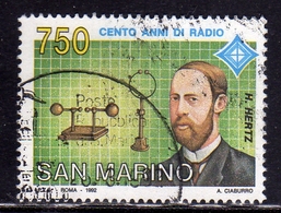 REPUBBLICA DI SAN MARINO 1992 INVENZIONE DELLA RADIO INVENTION HEINRICH HERTZ LIRE 750 USATO USED OBLITERE' - Used Stamps