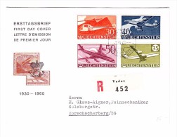 FL - Vaduz 7.4.1960 FDC R-Brief Nach Rorschacherberg SG Mit #F34-F37 - Poste Aérienne