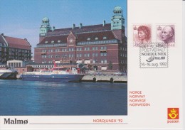 Norway Exhibition Card 1992 - Nordjunex '92 - Malmö With Mi 1084 Queen Sonja And Mi 1087 King Harald V - Covers & Documents