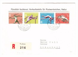 FL - Vaduz 21.6.1956 FDC R-Brief Mit #286-289 Serie Sport III - Covers & Documents