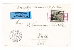 FL - 31.8.1930 Vaduz-St.Gallen 1.Postflug Rot Mit #F5 Flugpost Brief Nach Wald ZH Via St Gallen - Air Post