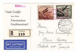 FL - 31.8.1930 Vaduz-St.Gallen 1.Postflug Rot Mit #F3 Und F5 Auf AK Luftschiff Graf Zeppelin Fahrt über Liechtenstein - Poste Aérienne