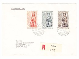 FL - Vaduz 16.12.1954 FDC R-Brief Nach Zürich Mit #273-275 - Cartas & Documentos