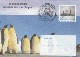 33324- BELGICA ANTARCTIC EXPEDITION CENTENARY, SHIP, PENGUINS, COVER STATIONERY, 1998, ROMANIA - Antarctische Expedities