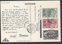 FRANCE - 1950 - TIMBRES DE L´A.E.F. SUR CARTE IMPRIME ILLUSTREE " LABORATOIRE LA BIOMARINE " - Covers & Documents