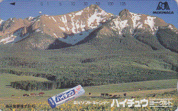 Télécarte Japon - Montagne Alpes Japonaises VACHE & Chewing Gum Au Yaourt - COW Japan Phonecard  * * ONE PUNCH **-  37 - Mountains