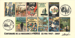 FRANCE 2007 N°77 Albums Fictifs + 2 Cachets Premier Jour FDC TINTIN KUIFJE TIM HERGE GUEBWILLER - Hergé