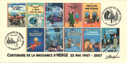 FRANCE 2007 N°80 Albums Fictifs + 2 Cachets Premier Jour FDC TINTIN KUIFJE TIM HERGE GUEBWILLER - Hergé