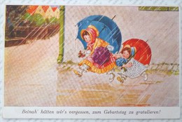 Cp Litho ILLUSTRATEUR  WSSB 9787 WILLS ? SCHEUERMANN ? Enfant Fille FILLES Courant Sous Parapluie Pluie - Wills, John