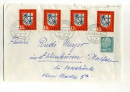 - SARRE 1957/59 .  AFFRANCHISSEMENT COMPOSE SUR LETTRE DE 1957 . - Storia Postale