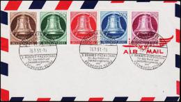 1951. Freiheitsglocke (Left) 5 Ex. FRANKFURT 2. BUNDES FACHSCHAU KOCHKUNST-SCHAU 26.9.51. (Michel: 75 - 79) - JF181528 - Covers & Documents