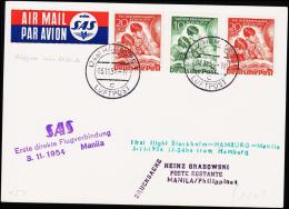 1951. Tag Der Briefmarke 10+3 Pf. + 2x 20+2 Pf. HAMBURG LUFTPOST 3.11.54. SAS Erste Dir... (Michel: 80 - 81) - JF181547 - Covers & Documents