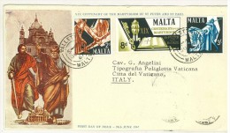 FDC - 1967 - XIX CENTENARY OF THE MARTYRDOM OF ST PETER AND ST PAUL - VALLETTA - MALTA - PER CITTà DEL VATICANO (ROMA)- - FDC