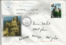 1700 Ans De La Fondation De San Marino, Sur Timbre Italie, Posté De France, Adressée En Andorre - Storia Postale