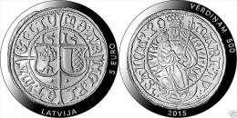 Latvia Lettland 5 Euro 2015 Latvian Coin Money 500 Year PROOF Silver 500 Years Of Livonian Ferding - Lettland