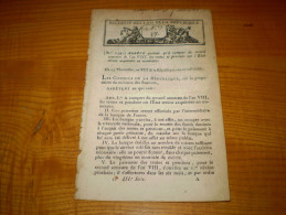 Lois An VIII:Polders De L'Escaut.Amnistie Habitants De Vendée.Détenus De 16 Ans.Rentes & Pensions De L'Etat En Numéraire - Décrets & Lois