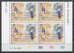 POLYNESIE 1993 N° 443 ** Neuf = MNH Bloc De 4 Coin Daté Superbe Premiers Gendarmes Bateaux Boats Transports - Neufs