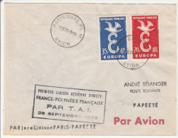 Paris Papeete 1958 - 1er Vol Par TAI - Paris Gare PLM Avion - Cartas & Documentos