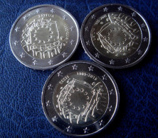 LETTLAND ESTLAND LITAUEN 2015 2 Euro Gedenkmünze 30 Years Of EU Flag Aus Rolle UNZ UNC  Münze  Coin From Mint Roll - Estonie