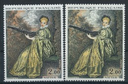 [12] Variété : N° 1765 Watteau Jaune-orange Au Lieu D'orange + Normal ** - Unused Stamps