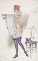 Illustrateur MEUNIER Suzanne, La Chemise Transparente, Nue, Femme  Tabouret, Un Coin Manquant - Meunier, S.