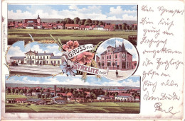 Gruss Aus NEUSTRELITZ Color Litho Bahnhof Dampflok Post 2x Gesamt 2.7.1902 Gelaufen - Neustrelitz