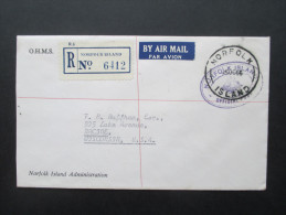 Norfolk Island 1966 Registered Letter R No 6412. Dienstpost O.H.M.S. Norfolk Island Administration. Nach Wisconsin USA - Isola Norfolk