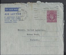 Great Britain 1952 Air Letter Airmail Red 6d Postal History Cover Sent To Pakistan. - Brieven En Documenten