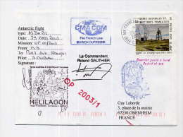 Kerguelen Port Aux Français 29 3 2003  Téléphérique Crozet Cachet Vol Hélicoptère Marion Dufresne - Cartas & Documentos