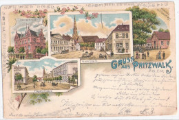 PRITZWALK Color Litho Hagenstraße Bankgebäude Markt Mit Verlagshaus Fensch Hainholz 16.9.1900 Gelaufen - Pritzwalk