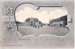 NEUDAMM Debno Marktplatz Mit Rathaus Jugendstil Passepartout Belebt 29.7.1901 Gelaufen - Neumark