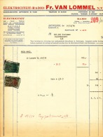 Elektriciteit-radio Fr. Van Lommel - Factuur Van 18/12/1953 Aan "in De 100.000 Kostumen" - 1950 - ...