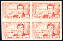 MAURITANIE - N°  95a* - BLOC DE 4 NON DENTELE - VARIETES PLI ACCORDEON ET GRANDE LEGENDE. - Sonstige & Ohne Zuordnung