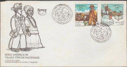 O) 1996 BRAZIL, AMERICA UPAEP, TRADITIONAL COSTUMES, FDC SLIGHT TONED, XF - FDC