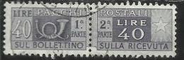 ITALIA REPUBBLICA ITALY REPUBLIC 1955 1979 PACCHI POSTALI PARCEL POST STELLE STARS 1957 LIRE 40 USATO USED OBLITERE´ - Postal Parcels