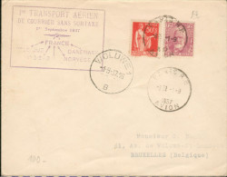 Aérogramme - 1er Transport Aérien De Courrier Sans Sur Taxe 1 Sep 1937 Vers Belgique - Sonstige (Luft)