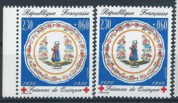 [12] Variété : N° 2646 Croix-Rouge Faïences De Quimper Impression Défectueuse Du Décor De L'assiette + Normal ** - Unused Stamps