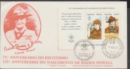 O) 1982 BRAZIL, SCOUTING  PAINTER MUSICIAN MILITARY BDEN POWELL, COAT FLOWER DE LIS, FDC SLIGHT TONED XF - FDC