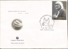 E)1997 ARGENTINA, MOTHER TERESA OF CALCUTTA, RELIGION, CATHOLICISM, PEACE,  FDC - Oblitérés