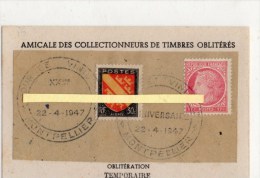 Montpelier 34 Journée Vinicole Cachet Temporaire Du 22/4/1947 - Sonstige & Ohne Zuordnung