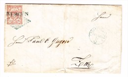 Heimat GR BERGÜN Langstempel Grün 15Rp. Rayon II (Angeschn.)  Auf Brief 1.4.1854 Nach Zuoz - 1843-1852 Federal & Cantonal Stamps