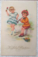 Cpa Litho ILLUSTRATEUR ERIKA 6014 Herzlichen Pfingstgruss Enfant Enfants Danse Garcon Flute 1926 Timbre Allemagne - Pinksteren