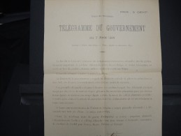 FRANCE - Télegramme Du Gouvernement Du 7 Aout 1914 - Copie 5c Signée - A Voir - Lot P14264 - Telegrafi E Telefoni