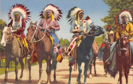 04544 "INDIAN BRAVES LINED UP FOR PARADE"  ANIMATED. ILLUSTRATED POSTCARD, NOT SHIPPED. - America