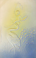 Stork Brings Baby With Spoon & US Flag, C1900s Vintage Airbrushed Embossed Postcard - Nacimientos