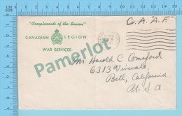 WWII,  ( Stampless Canadian Army Active Force Cover CAAF Nov 25 1945 To USA Canadian Legion War S.. ) 2 Scans - Covers & Documents