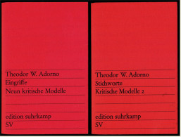 2 X Theodor W. Adorno Bücher : Eingriffe - Neun Kritische Modelle / Stichworte - Kritische Modelle 2 - Duitse Auteurs