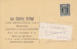 Nr 121 A, Op Reklamekaart Aux Galeries St. Paul, Rubens (7649) - Sobreimpresos 1922-31 (Houyoux)